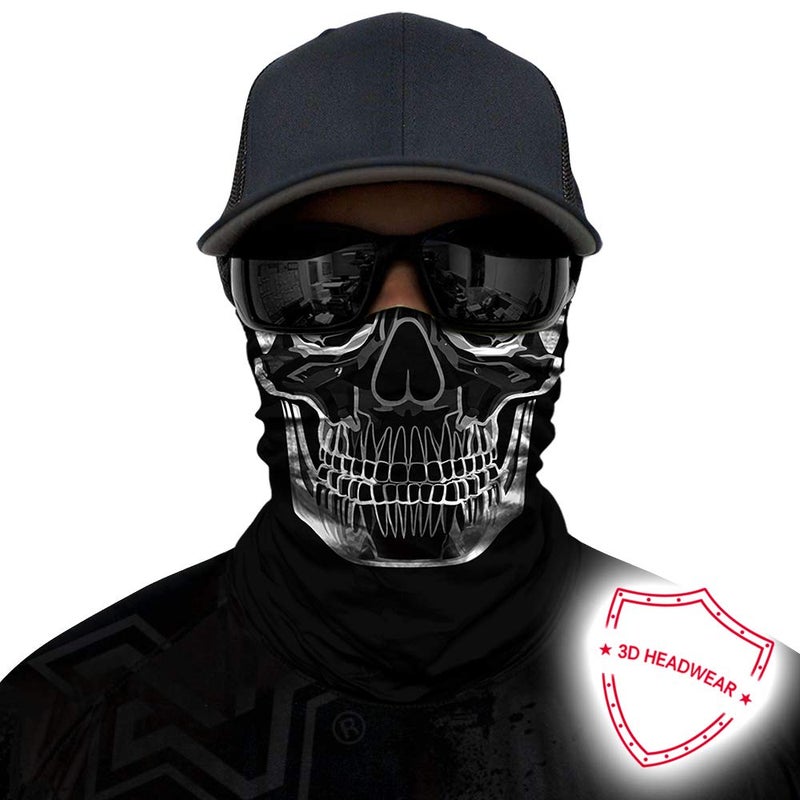 Obacle قناع وجه جمجمة أوباكل نصف لحماية من الغبار والرياح والأشعة فوق البنفسجية والشمس، قناع أنبوبي ثلاثي الأبعاد بدون seams للرجال والنساء، قناع هيكل عظمي متين ورقيق وقابل للتنفس لركوب الدراجات النارية والرياضات والمهرجانات (جمجمة بخط أبيض) - Image 2